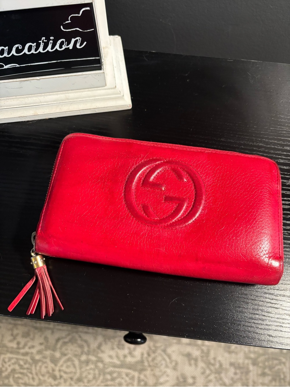 Gucci Bright Red Leather Zip-Around Wallet with Tassel